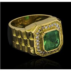 4.80 ctw Emerald and Diamond Ring - 18KT Yellow Gold