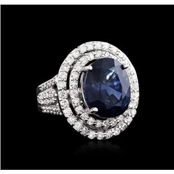 12.00 ctw Sapphire and Diamond Ring - 18KT White Gold GIA Certified