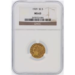 1929 NGC MS63 $2.50 Indian Head Quarter Eagle Gold Coin