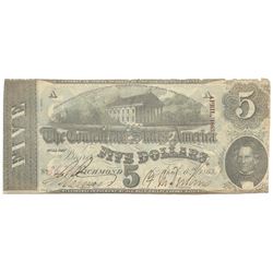 1863 $5 The Confederate States of America Note T-60 CC