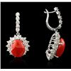 Image 2 : 14KT White Gold 18.00 ctw Coral and Diamond Earrings