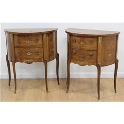 :Pair Demilune Italian Walnut Inlaid Commodes