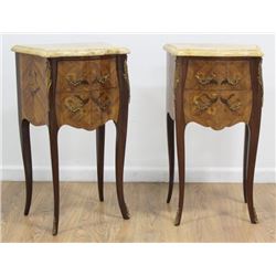 Pair French Inlaid Marble Top Small Commodes