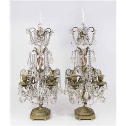 :Pair French Bronze & Crystal 4-Light Girandoles