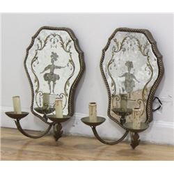 Pair Venetian 2-Arm Gilt Metal Sconces