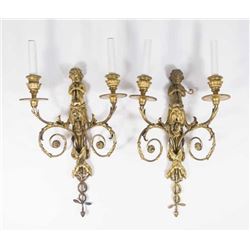 :Pair 19th Century Bronze Figural 2-Arm Sconces