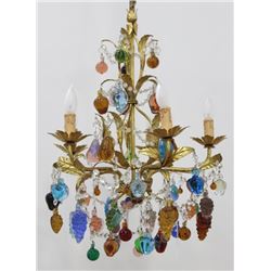 Italian Gilt Metal Floral & Rope Design Chandelier