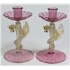 Image 1 : Pair Venetian Gilt Pink & Clear Glass Candlesticks