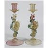 Image 1 : Pair Venetian Gilt Pink & Green Glass Candlesticks