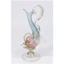 Venetian Gilt Blue & Pink Glass Dolphin Ewer