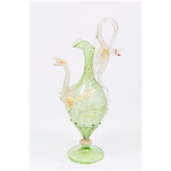 Venetian Gilt Green Glass Double Griffon Ewer