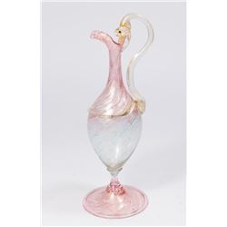 Venetian Gilt Pink & Blue Glass Serpent Ewer