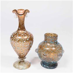 2 Venetian Blue Speckled Aventurine Glass Vases