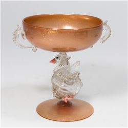 Small Venetian Aventurine Glass Swan Coupe