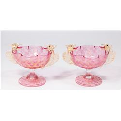 Pair Venetian Gilt Mottled Pink Glass Coupes