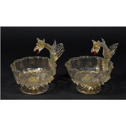 Pair Venetian Gilt Clear Glass Dragon Coupes