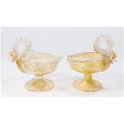 Pair Venetian Gilt Clear Glass Griffon Sauce Boats