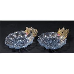 Pair Venetian Gilt Blue Glass Dragon Nut Dishes