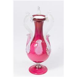 Small Venetian Cranberry Case Glass Bud Vase