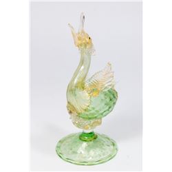 Venetian Gilt Green Glass Exotic Bird Bud Vase