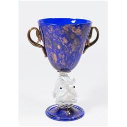 Venetian Gilt Cobalt & Aventurine Glass Coupe