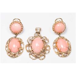 3-Piece Gold & Coral Set, Pendant & Earrings