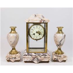 3-Piece Bronze & Marble Clock Set