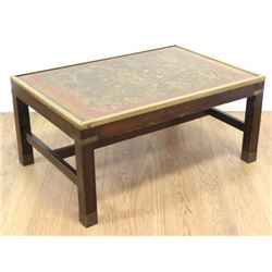 Brass Mounted Coffee Table with Pictorial Top