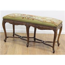 Carved Walnut French Style Needlepoint Bench