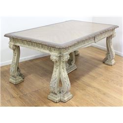 Carved Off-White Finish Walnut Dining Table