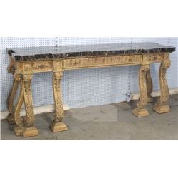 Marble Top Carved Walnut Paint-Decorated Sideboard