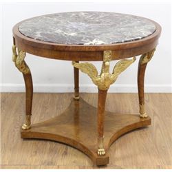 :Empire Style Marble Top Center Swan Leg Table