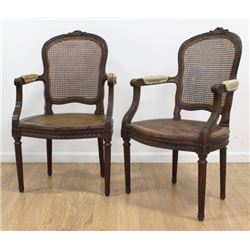 Pair Louis XVI Style Carved Walnut Fauteuils