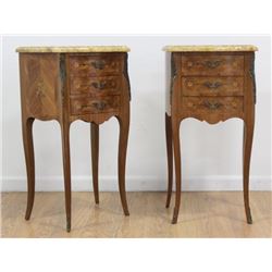 Pair French Marble Top Tulipwood Commodes