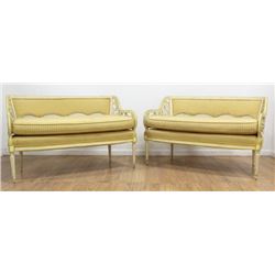 Pair Mid-Century Cane Back Loveseats