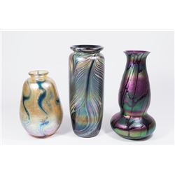 3 Modern Iridescent Glass Vases