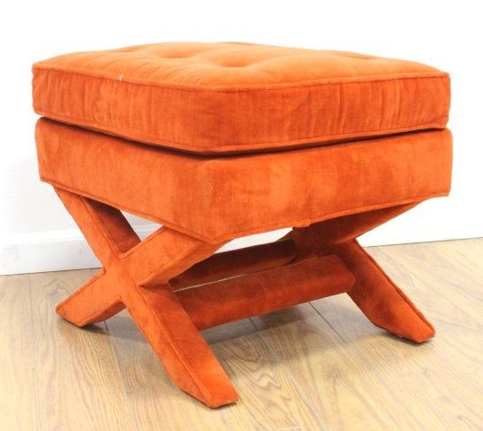 Pair 70s American Orange Velvet X Bench