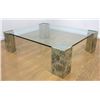 Image 2 : Modern Glass Top Chrome & Stone Base Coffee Table