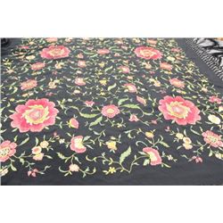 Vintage Spanish Silk Embroidered Piano Shawl