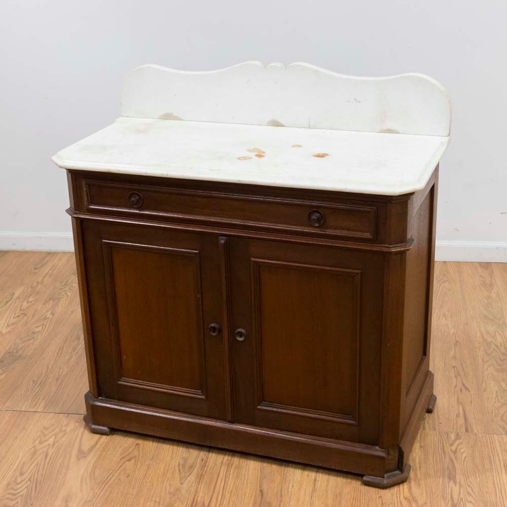 Oak Dry Sink With Marble Top Backsplash