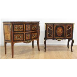 2 French Marble Top 2-Drawer Commodes