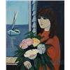 Image 2 : Charles Levier, "Femme Aux Fleurs" Oil on Canvas