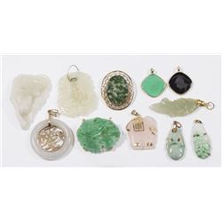 :Group Lot Carved Jade & Quartz Pendants
