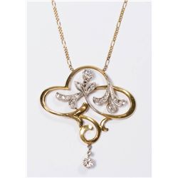 Art Nouveau 14K Yellow Gold & Diamond Pendant
