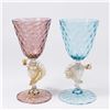 Image 1 : 2 Venetian Gilt Violet & Turquoise Glass Goblets
