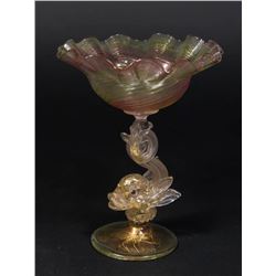 Small Venetian Gilt Pink & Green Glass Compote