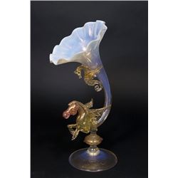 Venetian Glass Pegasus & Seahorse Cornucopia Vase