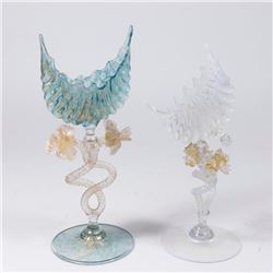 2 Venetian Gilt Opaline & Blue Glass Card Holders