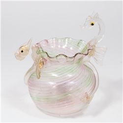 Venetian Swirl Pink & Green Glass Vase