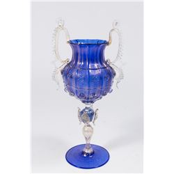 Venetian Gilt Cobalt & Clear Glass Coupe